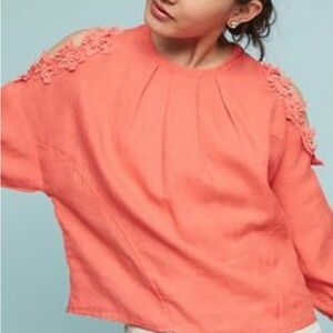 Coral Cold Shoulder Top with Lace Detail